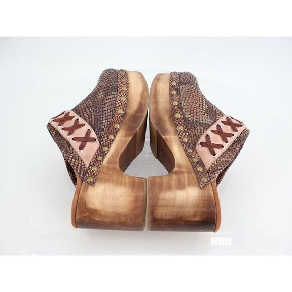 Freebird by Steven Woodstock Clog Size 10 Wooden Chunky Boho Pink Brown - Picture 2 of 11